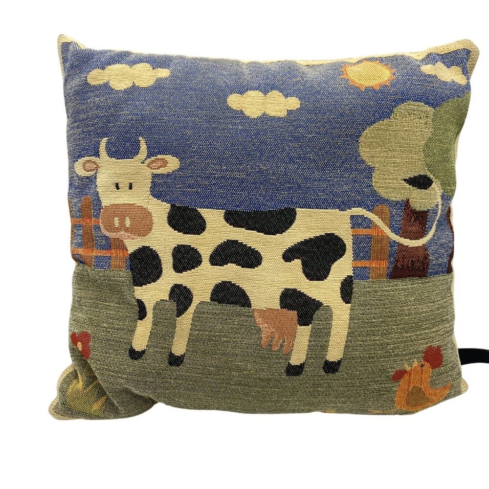 Borgata tapestry Cow throw pillow double sided white black milk cow farm